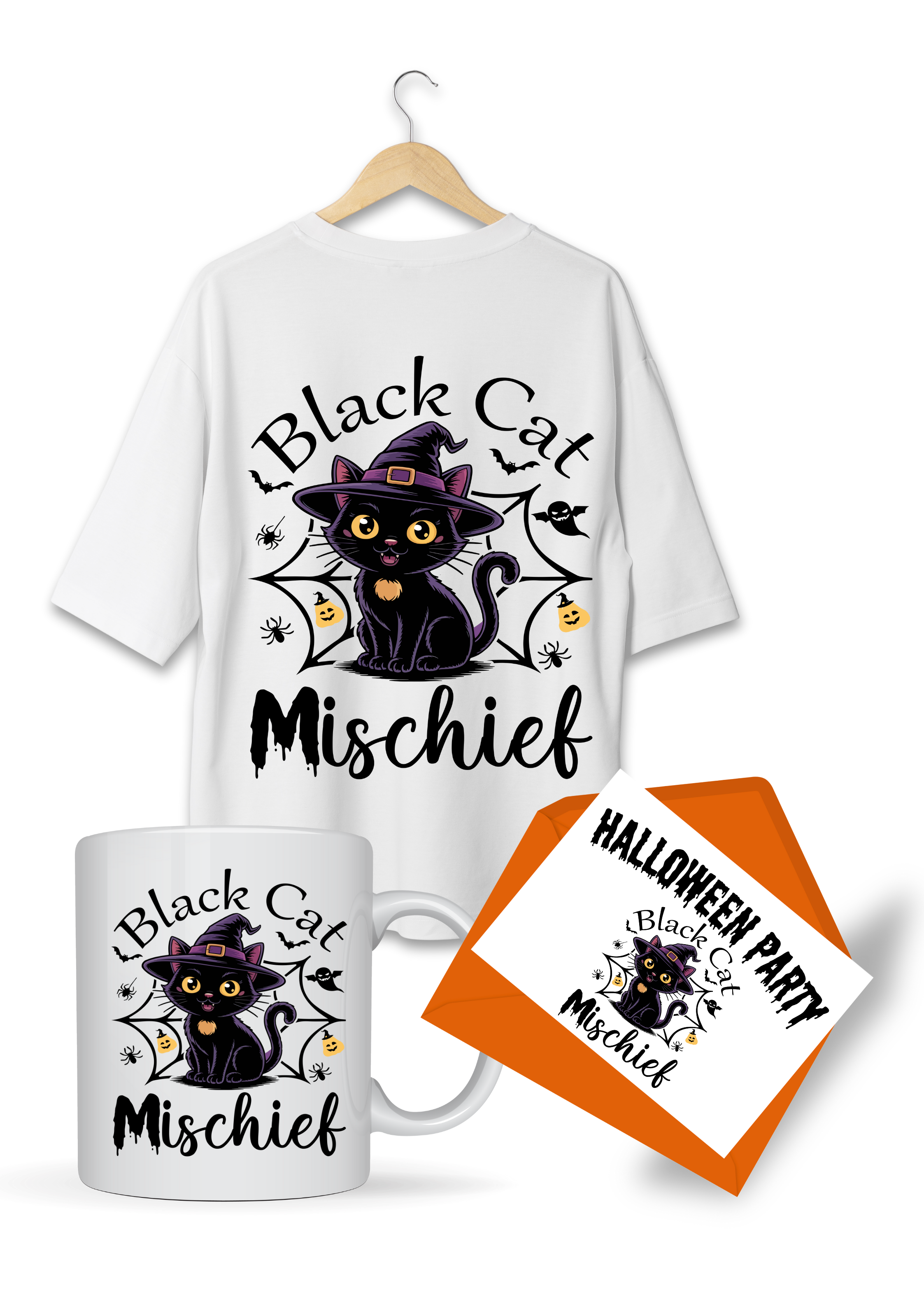 Halloween PNG-Black cat-transparent background-high resolution (300 DPI)