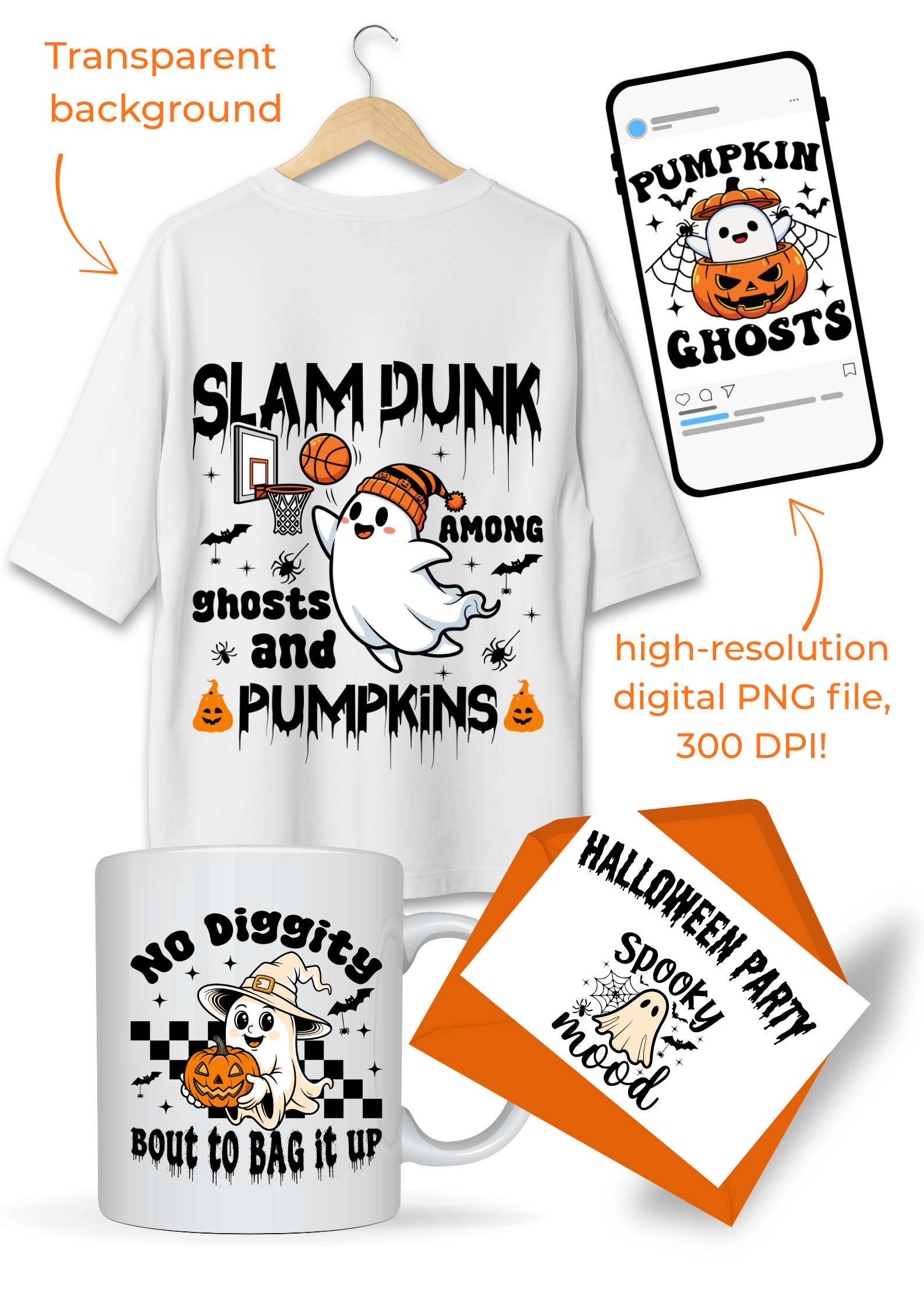 Ghosts bundle-transparent background-high resolution (300 DPI)