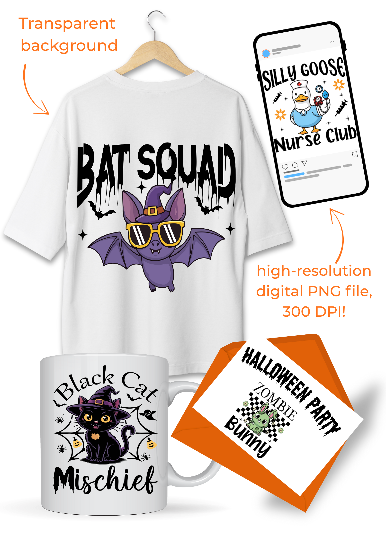 Spooky Animals Bundle-transparent background-high resolution (300 DPI)